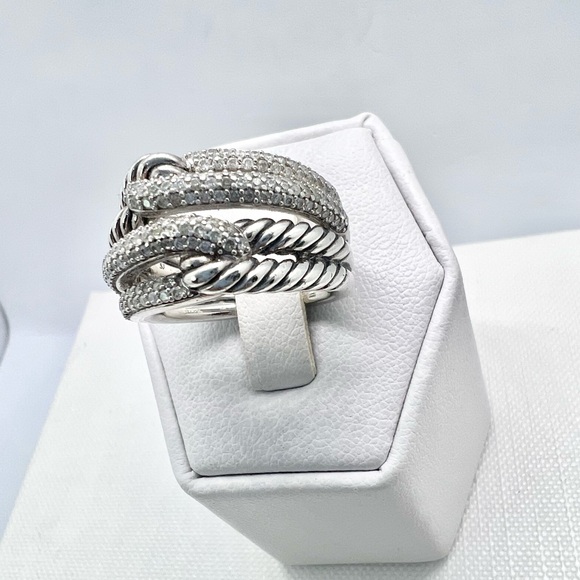 David Yurman Sterling Silver Double Loop Labyrinth Diamond Ring - Picture 13 of 15